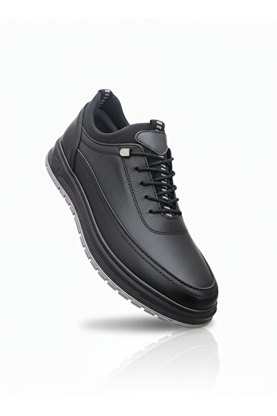 Elit Alvino 1754 Siyah Hakiki Deri Ortopedik Rahat Lastikli Mevsimlik Erkek Ayakkabı