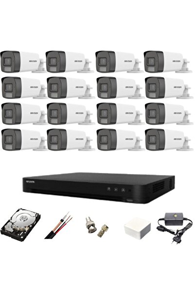 Hikvision Kit DVR AcuSense 8MP cu 16 camere, lumină duală de 5MP (IR 40m, WL 40m) și HDD de 4TB