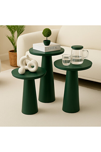 Trihome 3’lü Modern İhlamur Ağacı Mantar Sehpa Seti – Dekoratif & Şık Tasarım