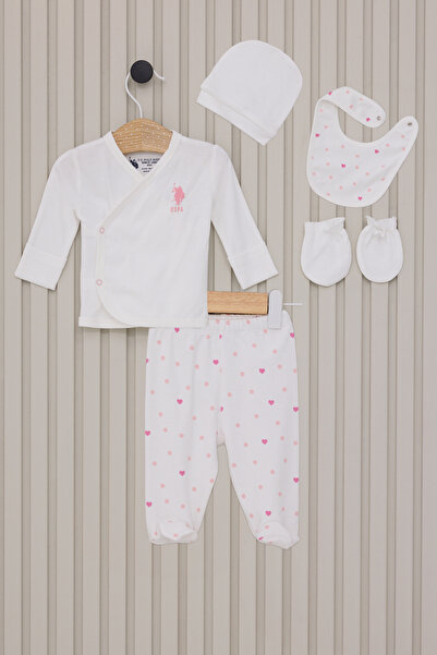U.S. Polo Assn. Baby Girl White Hospital Release 100% Cotton 5-Piece Bodysuit Set 50322796-Vr071