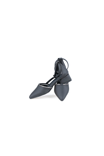 AYAKKABIMOOD 3.5 cm Black Satin Karnıyarık Heeled Women's Shoes