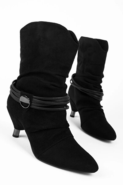 akerler Kadın Siyah Mini Ökçe Büzgülü Günlük Bot pi90