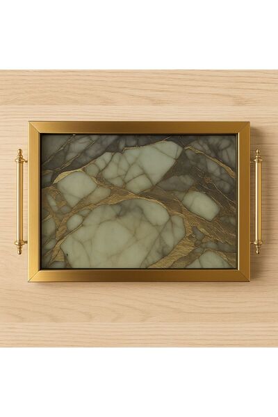 Süper Home Elegant Gold Premium Green Tray 1 Piece