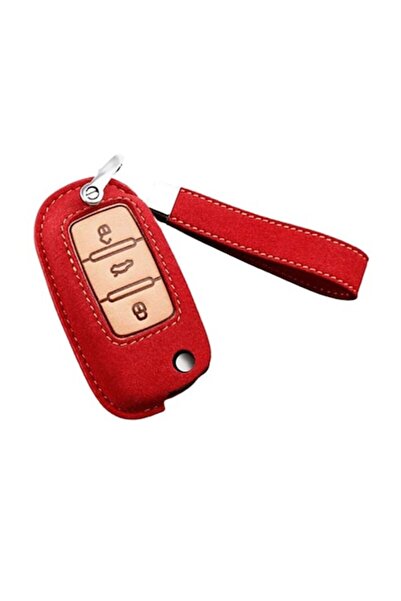 OEM Red Alcantara leather key case with keyring for switchblade VW/Skoda/Seat