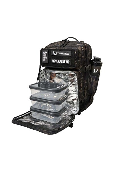 Camo Black 30L Termal Yemek Bölmeli Sırt Çantası