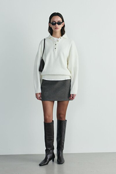 Suud Collection Ecru Rani Polo Neck Oversize Sweater