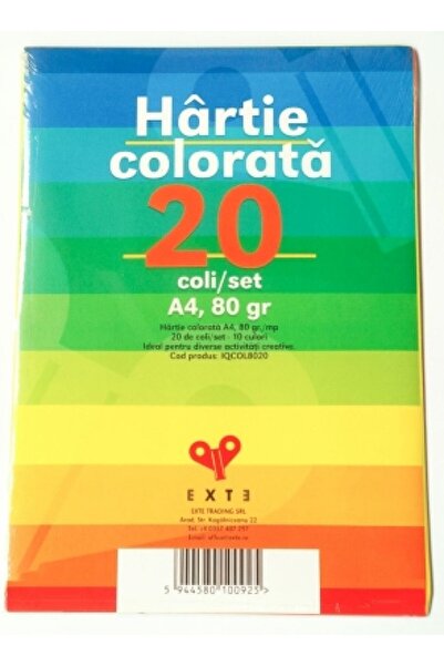 BNB Set hârtie colorată A4, 10 culori, 80 gr, 20 coli/ext.