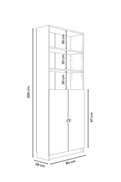 Hofga Bili Kitaplık 5 Raflı 2 Kapaklı Çok Amaçlı Ofis Salon Kitap Dosya Rafı Beyaz
