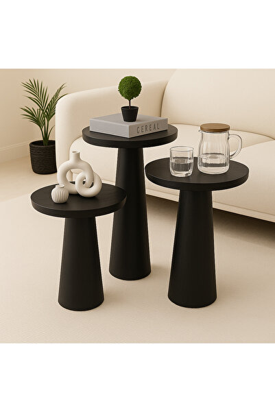 Trihome 3’lü Modern İhlamur Ağacı Mantar Sehpa Seti – Dekoratif & Şık Tasarım