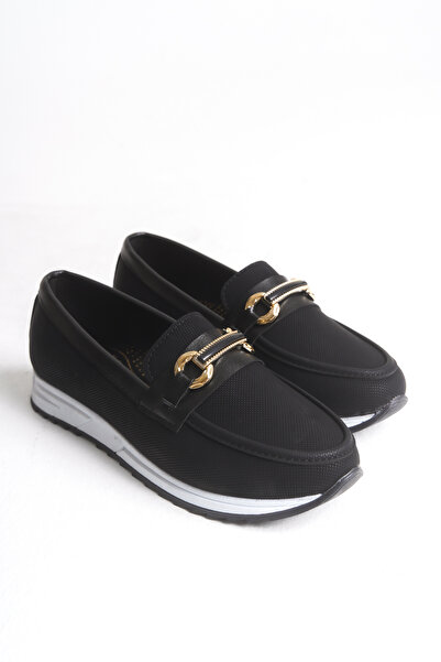 meyra'nın ayakkabıları Women's Black Denim Buckle Orthopedic Sole Ballerinas