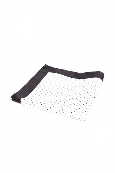 6AM Ceremony White pocket square with black polka dots and grey border