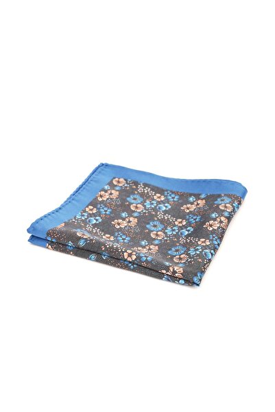 6AM Ceremony Pocket square with blue and beige flowers – 100% silk