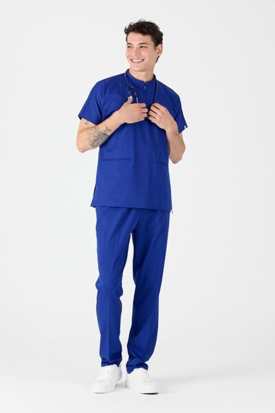 Owlet Medikal ελαστικό ύφασμα μπλε κοβαλτίου Scrubs με λεπτομέρεια με φερμουάρ