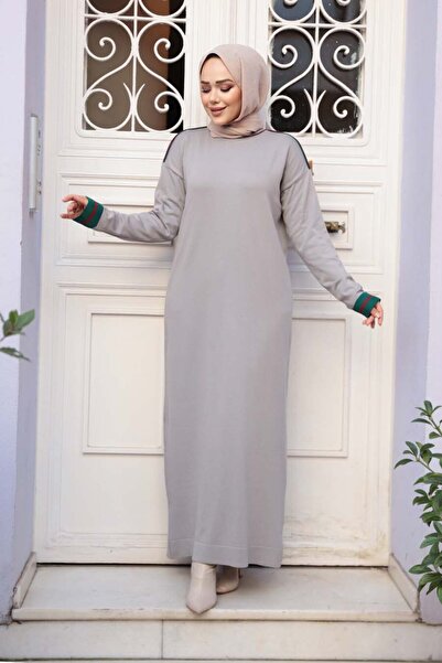 N.S NEVA STYLE Gray Mercerized Knitwear Hijab Dress 36291Gr