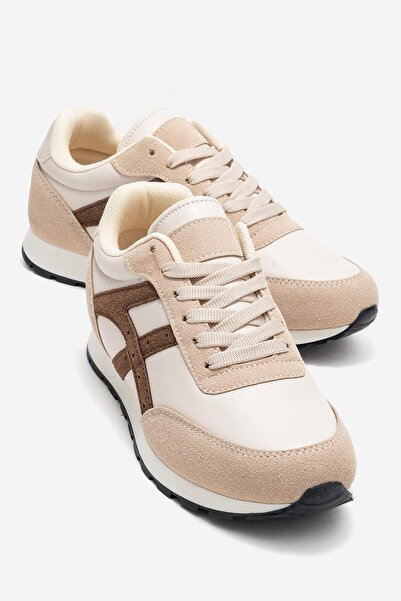 CCWAY AYAKKABI Bağcıklı Kadın Spor Ayakkabı ; BEJ KAHVE