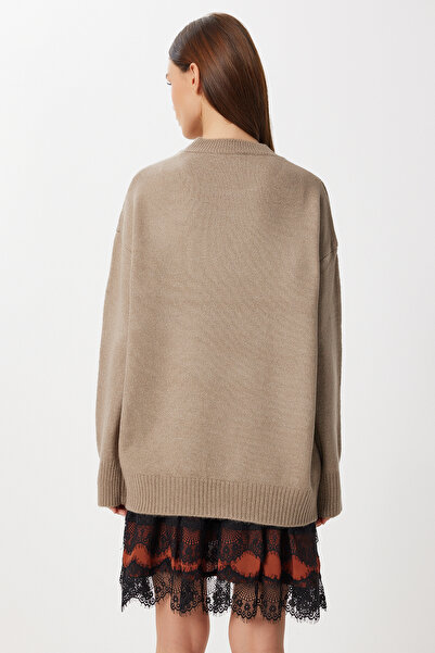 Lovelyİstanbul Oversize Yün Karışımlı Kazak LCI0040 VİZON