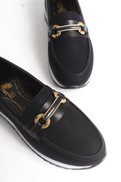 meyra'nın ayakkabıları Women's Black Denim Buckle Orthopedic Sole Ballerinas