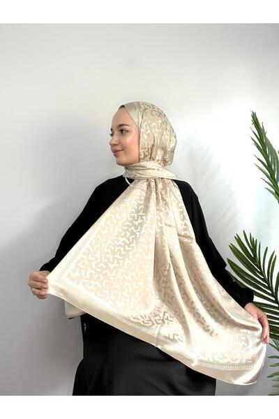 MODA Geometric Pattern Shiny Jacquard Shawl Beige