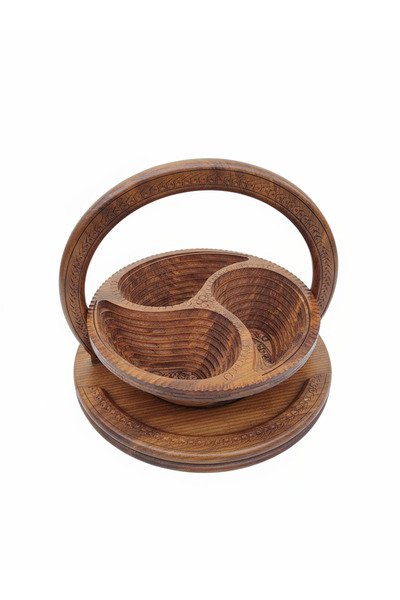TSUMAB Handcrafted Wooden 3-Section Foldable Dry Fruit and Snack Basket