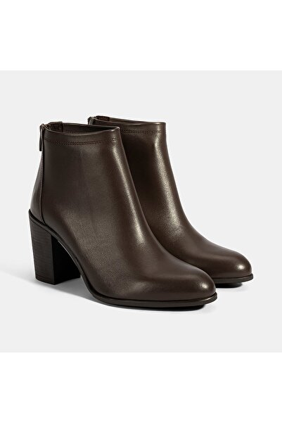 Desa Kadın Kahve Kalın Topuklu Deri Bot
