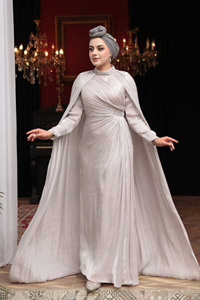 N.S NEVA STYLE - Rochie de seara tesettur bej cu pelerina 54391BEJ