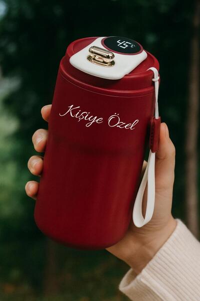 nesnelgift Kişiye Özel Dijital Isı Göstergeli Paslanmaz 304 Çelik Bardak Termos Mug Kupa 400ml