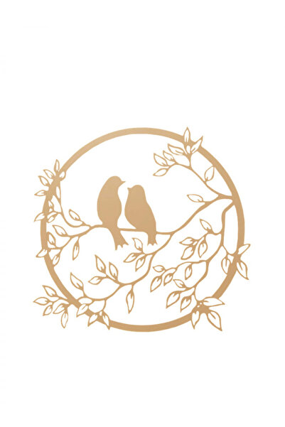 buz Decorațiune murală metalică, model cu păsări, 59,8 x 56,2 cm, auriu