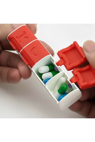 Ditmo Kırmızı Manyetik İlaç Kutusu 4 Bölmeli Taşınabilir Hap Organizer Seyaha...