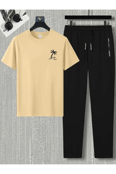 LAVİTTA Men's Minimalist Palm Tree Printed Summer Set