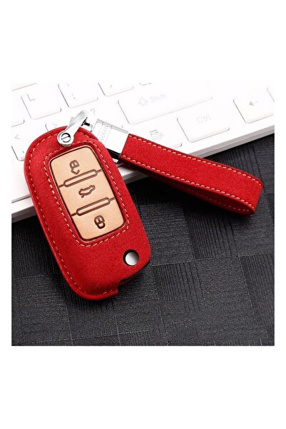 OEM Red Alcantara leather key case with keyring for switchblade VW/Skoda/Seat
