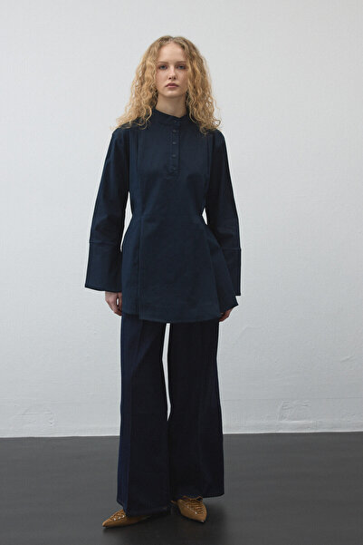 KUAD Navy Blue Flounce Gabardine Tunic