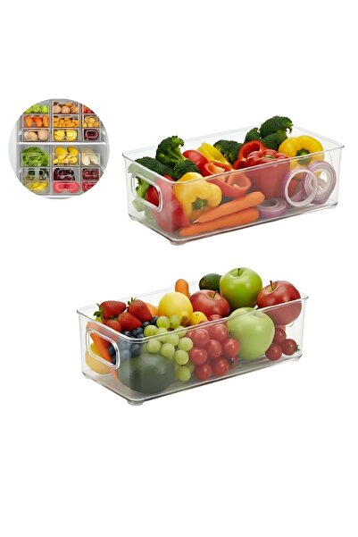 Köken Set of 2 refrigerator and kitchen shelf container, 25.5x10x7 cm, BPA-free transparent plastic