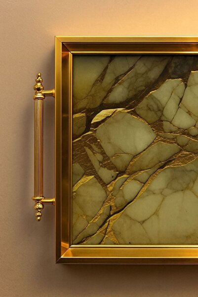 Süper Home Elegant Gold Premium Green Tray 1 Piece