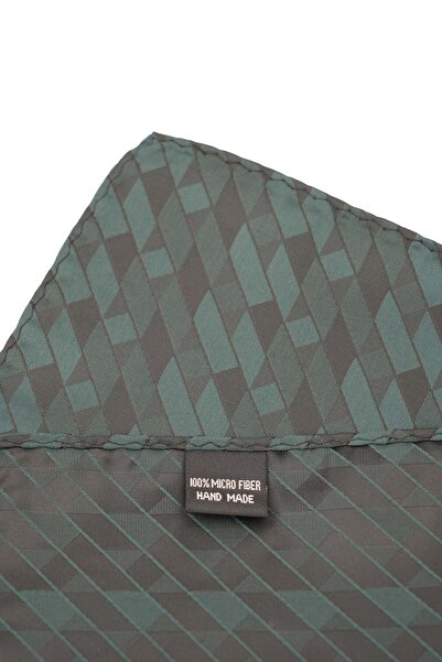 6AM Ceremony Grey pocket square with green geometric pattern
