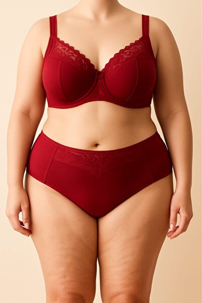 enmodaiçgiyim Burgundy Plus Size C Cup Underwire Lace Push up Bra – Full Cup, High Support, Wide Strap