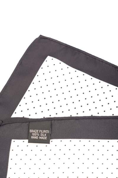 6AM Ceremony White pocket square with black polka dots and grey border