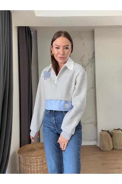 X-Young Sweat gri cu detaliu de cămașă și etichetă