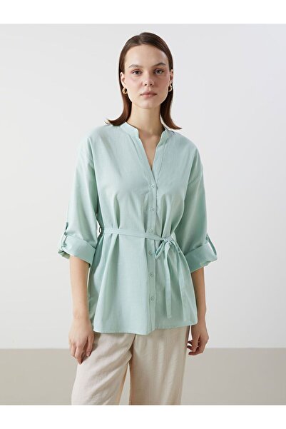 LC Waikiki Lcw Comfort Green Collared Oversize Poplin Women's Blouse