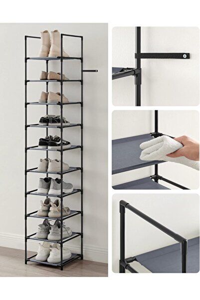 SONGMICS Ayakkabı rafı 10 raf 33x33x173cm dokunmamış kumaş raflar gri LSR110G01