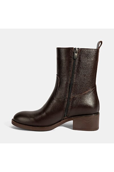 Desa Kadın Kahve Fermuarlı Deri Topuklu Bot