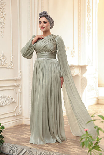 N.S NEVA STYLE - Βραδινό φόρεμα με λεπτομέρεια καμπανέτας και μενταγιόν 53021MINT