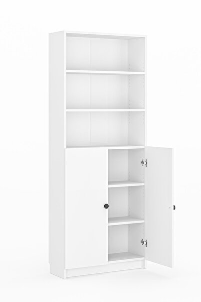 Hofga Bili Kitaplık 5 Raflı 2 Kapaklı Çok Amaçlı Ofis Salon Kitap Dosya Rafı Beyaz