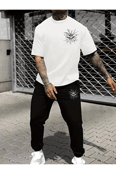 LAVİTTA Oversize Men's T-Shirt and Bottom Set with Bat Emblem