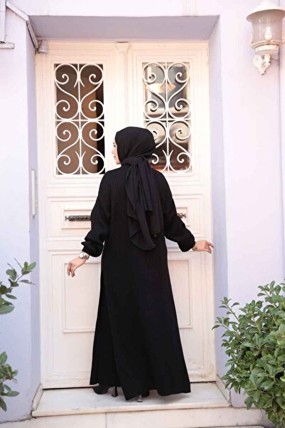 N.S NEVA STYLE Ribbed Black Knitwear Hijab Double Set 17207S