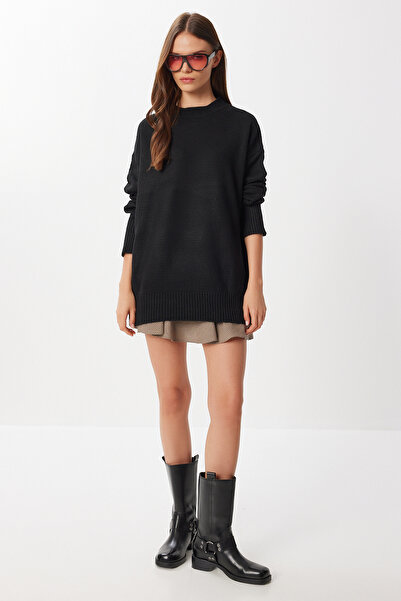 Lovelyİstanbul Pulover oversize din amestec de lână LCI0040 NEGRU