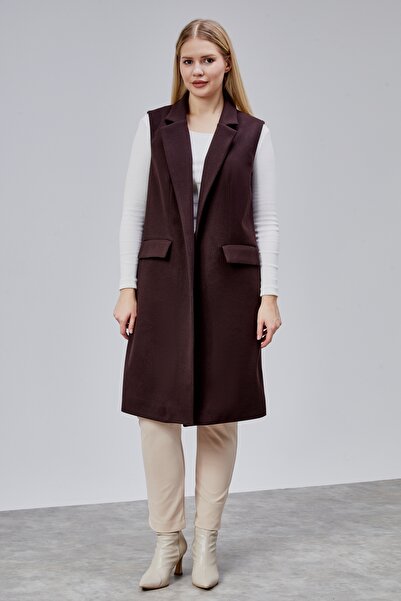 Tangül&Ali'S Moda Evi Büyük Beden Acı Kahve Kaşe Yelek