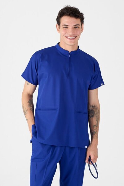 Owlet Medikal ελαστικό ύφασμα μπλε κοβαλτίου Scrubs με λεπτομέρεια με φερμουάρ