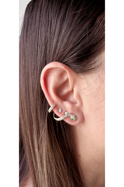 Aytozu Takı ve Aksesuar XUPİNG VIP Zirkon Taşlı Yılan Model Kıkırdak Detaylı Gold Küpe