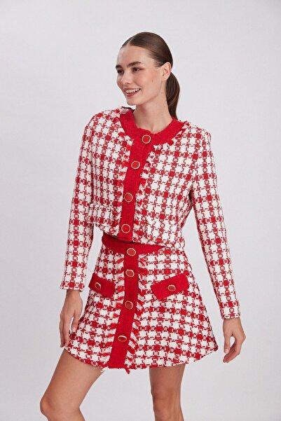 My Blog Red and White Jacket Bell Skirt Set - 9328