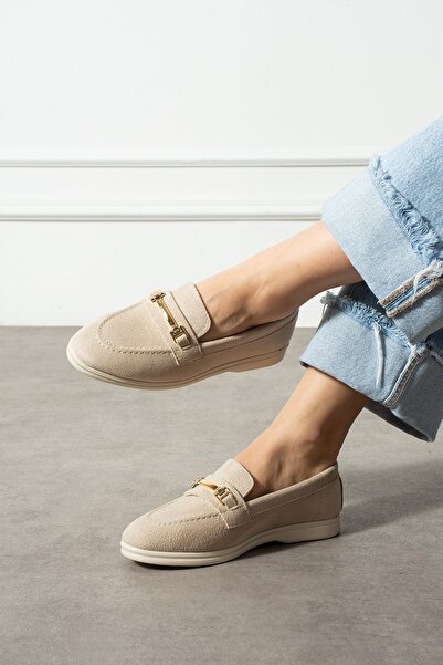 FUGA MODA Pantofi casual Markiz, din piele intoarsa bej, cu catarama